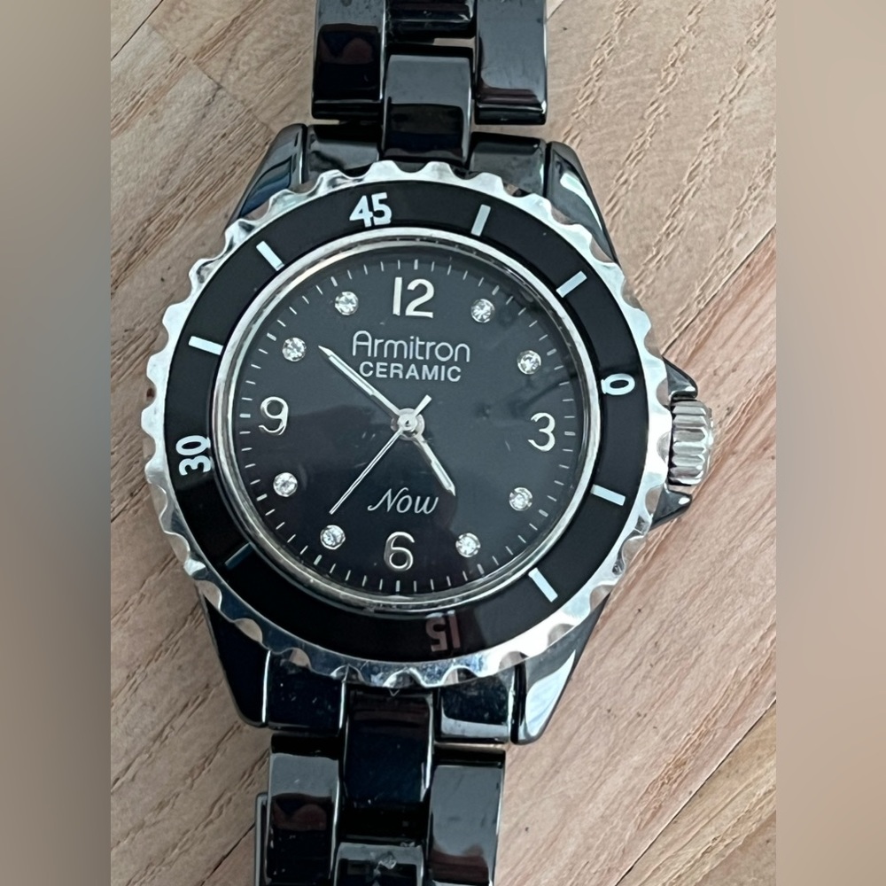 Armitron Ceramic Ladies Watch Now Model Black Ceramic Black Dial Stainless Hands